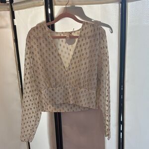 Leith Gold Patterned Cream Blouse